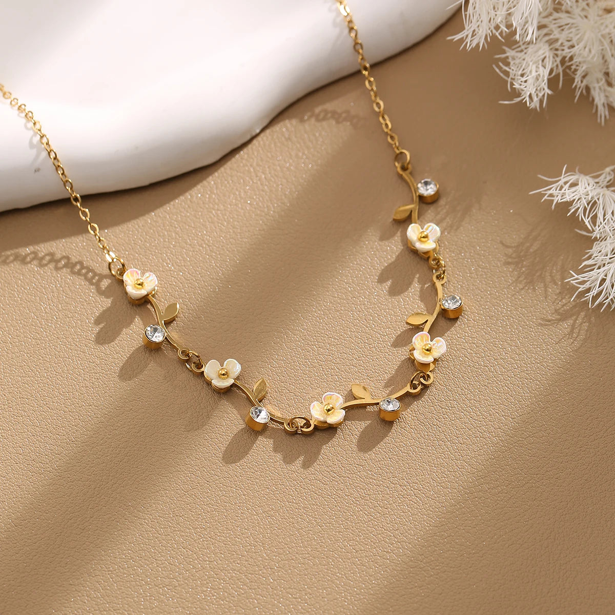 18K Gold-plated Floral White Zircon Necklace