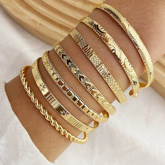 7 Piece Gold Plated Bangle Bracelet Set