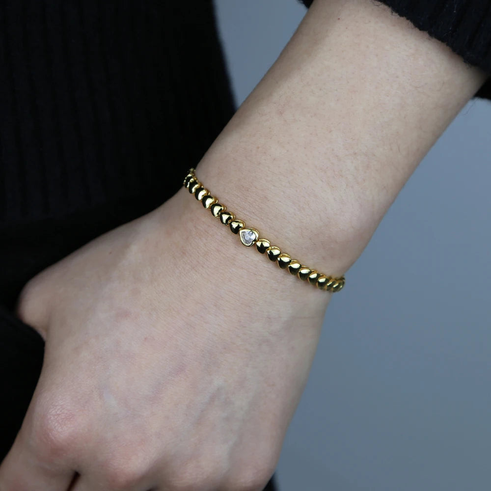 18K Gold Plated Heart Shape Tennis Bracelet
