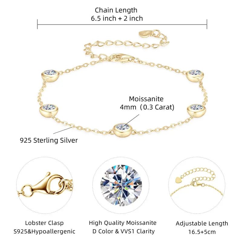 18k White Gold Plated & 925 Sterling Silver Moissanite Five-Stone Bracelet