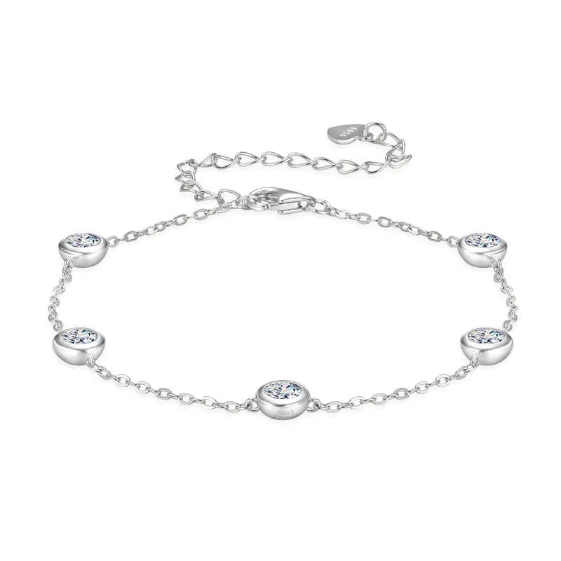 18k White Gold Plated & 925 Sterling Silver Moissanite Five-Stone Bracelet
