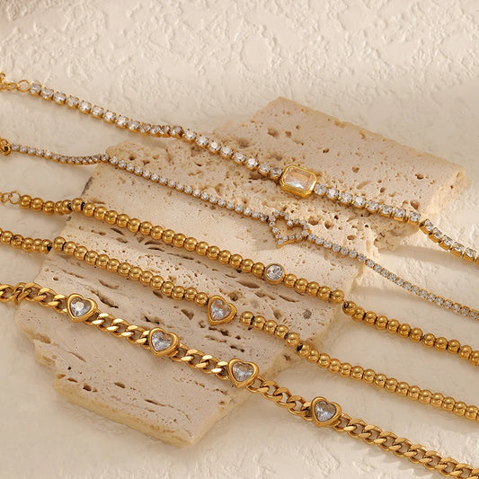 18K Gold Plated Stainless Steel Heart Bracelet