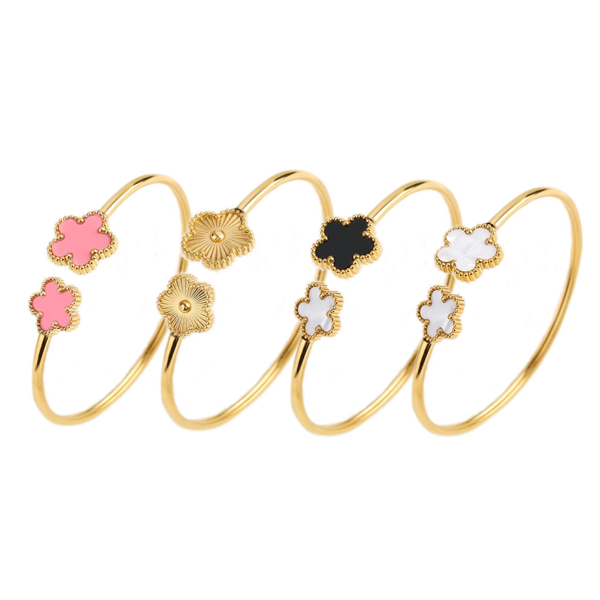 Gold Plated Clover Bangle Bracelet