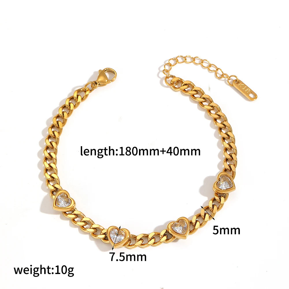 18K Gold Plated Stainless Steel Heart Bracelet