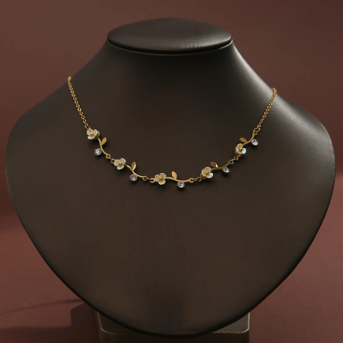 18K Gold-plated Floral White Zircon Necklace