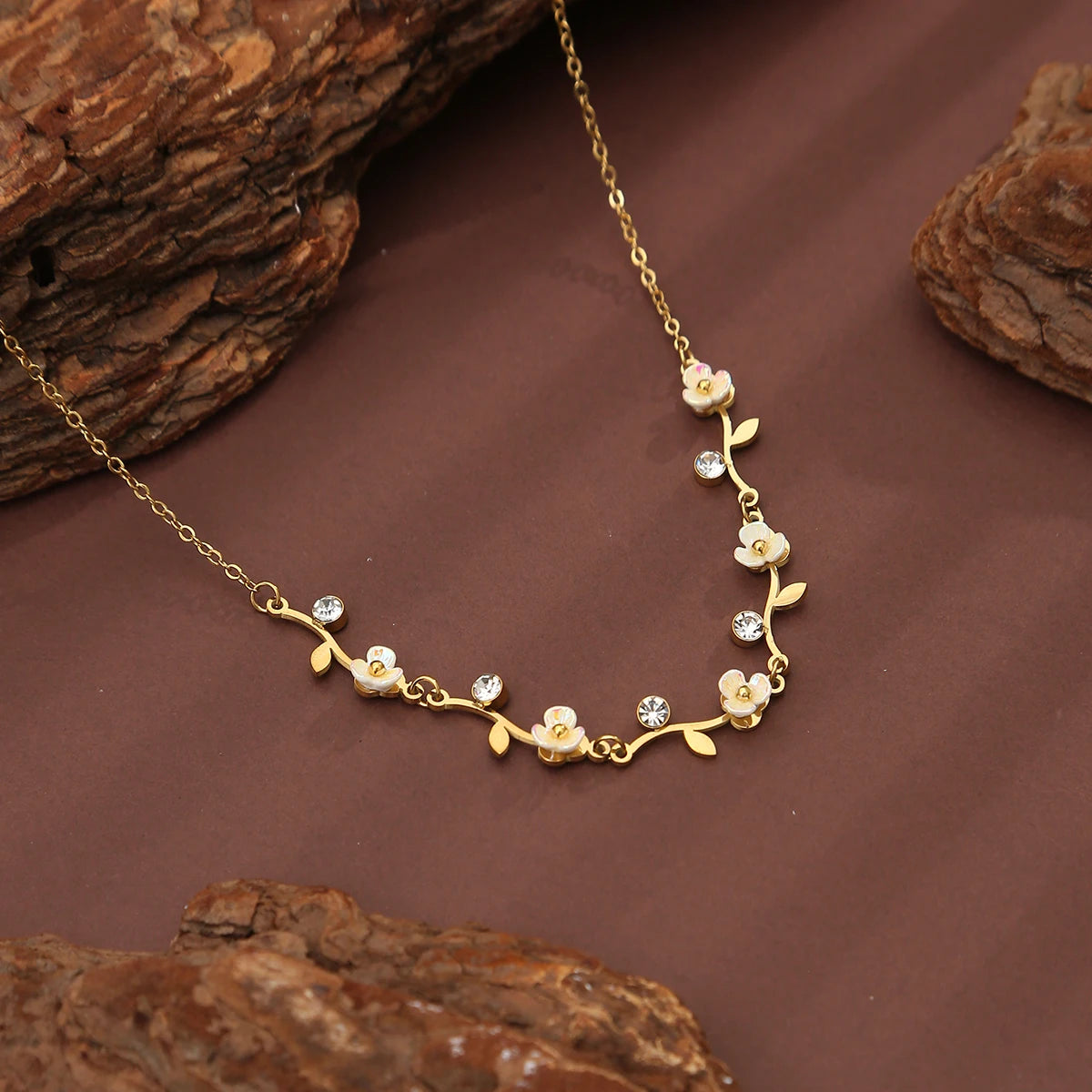 18K Gold-plated Floral White Zircon Necklace