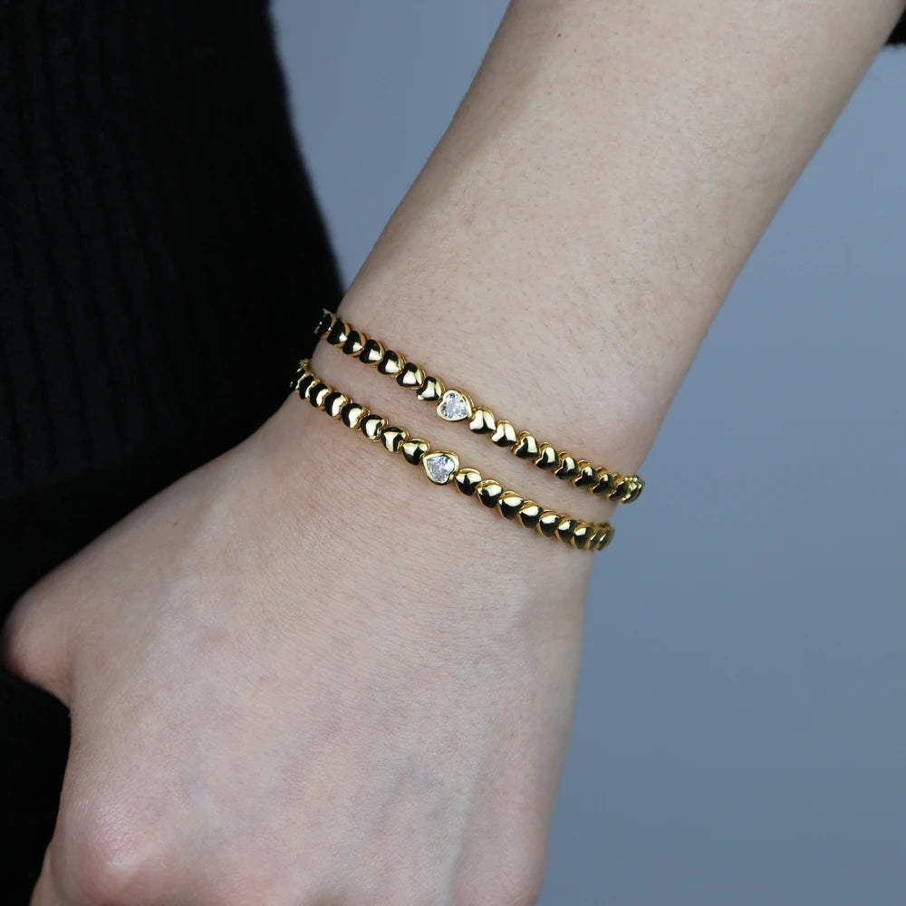 18K Gold Plated Heart Shape Tennis Bracelet