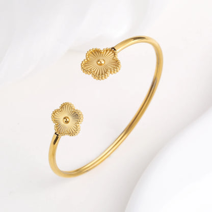 Gold Plated Clover Bangle Bracelet