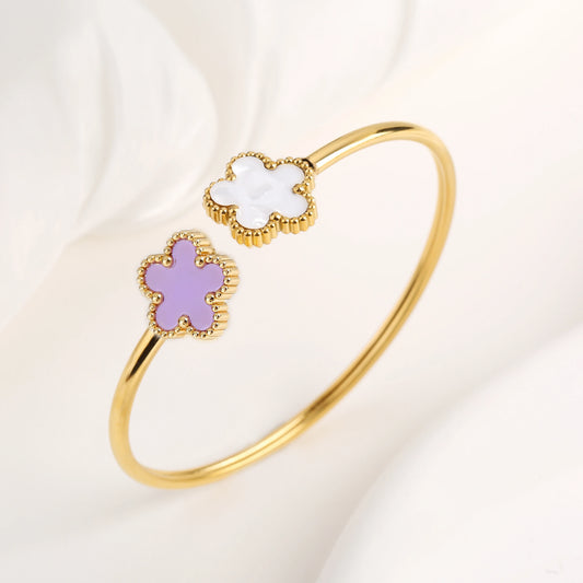 Gold Plated Clover Bangle Bracelet