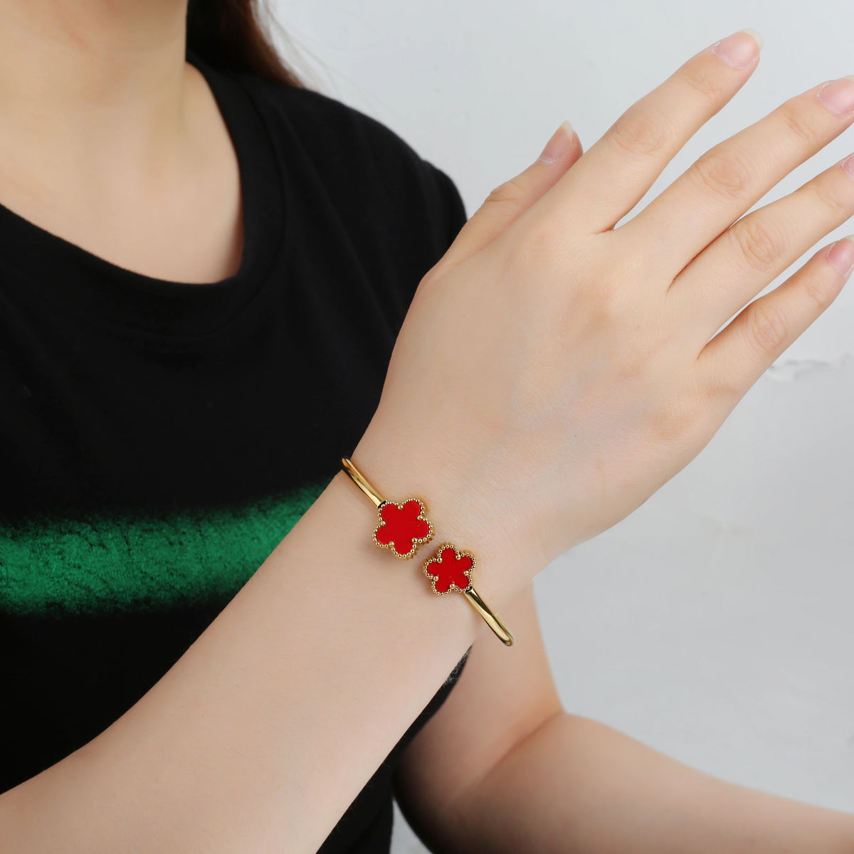 Gold Plated Clover Bangle Bracelet